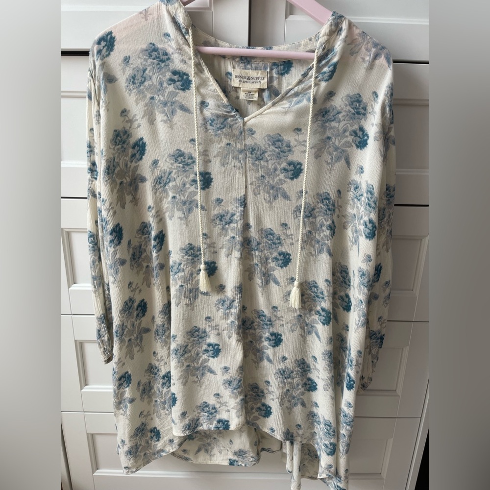 Denim & Supply Ralph Lauren Blue and Cream Floral Top